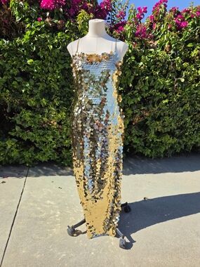 NBD Sequin Party Dress L Gold Strappy Slit Dress NWT Sold At Revolve And More
